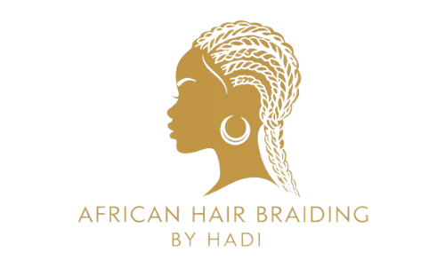 A woman's profile with the words african hair braiding by hadi